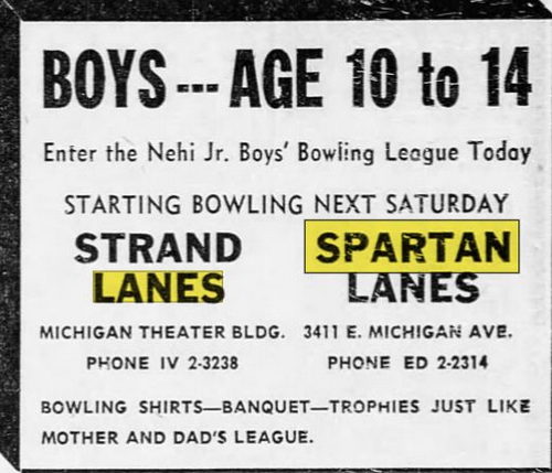 Spartan Lanes (Spartan Alleys, Silver Dollar Saloon) - Sept 1957 Ad